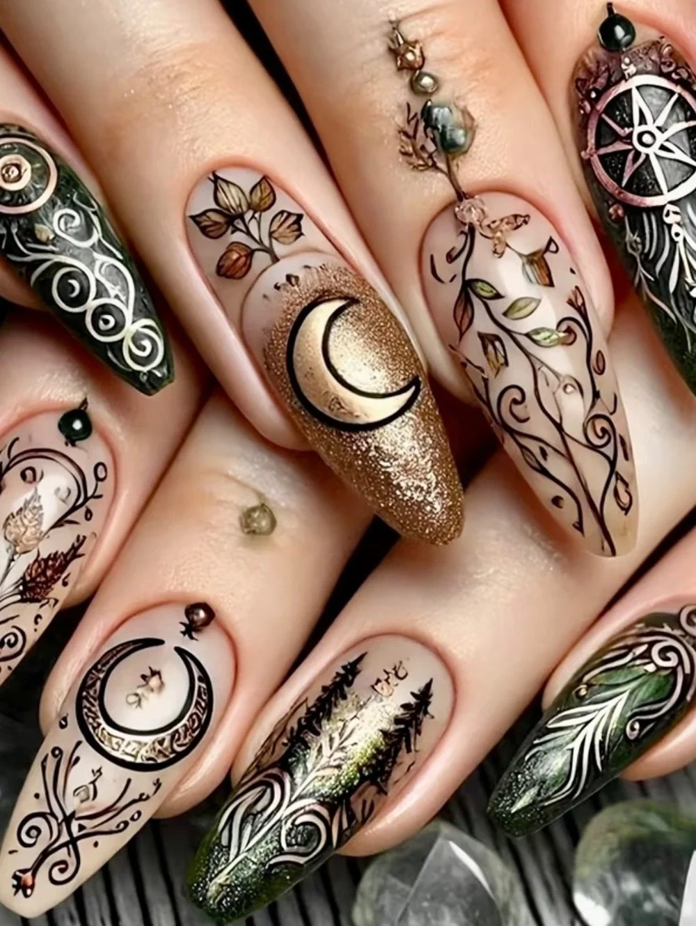 New -Gorgeous -24Pc Set -Moon Themed Reusable Press-On-Nails